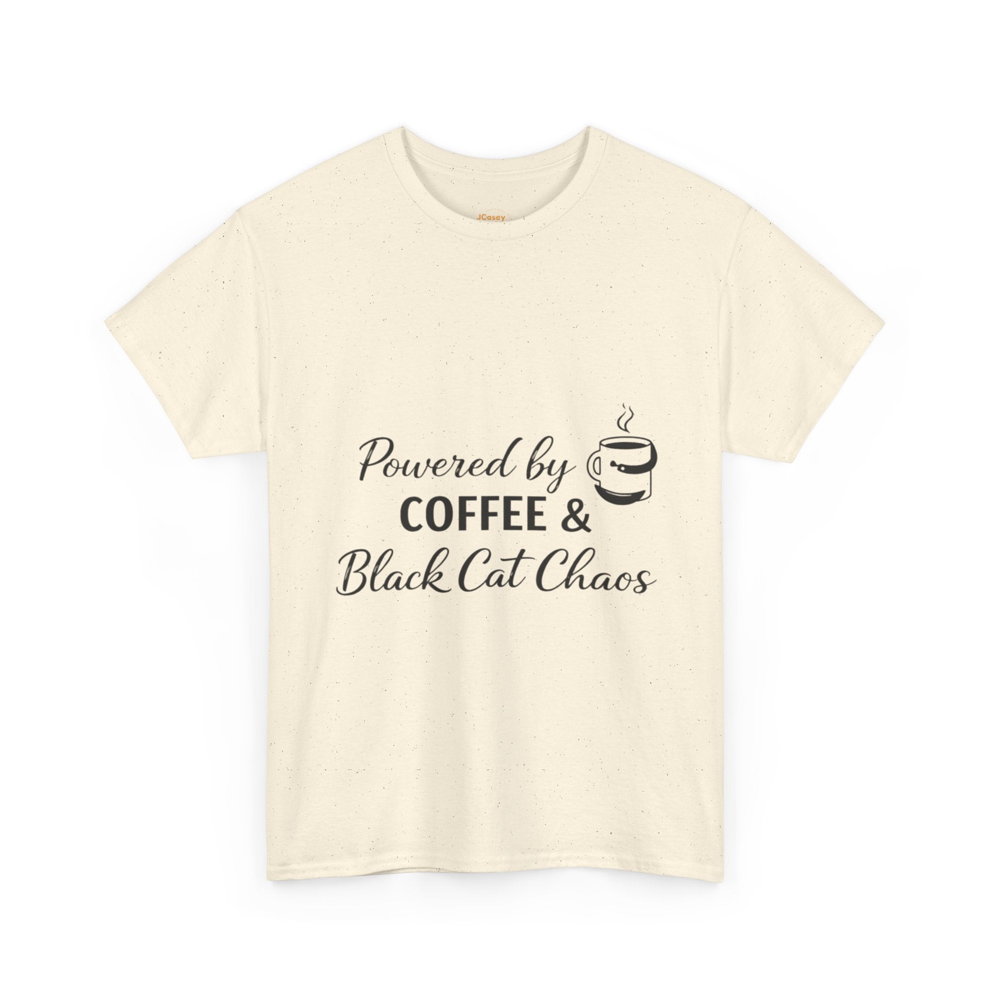 Coffee & Black Cat Tee — "Powered by Coffee & Black Cat Chaos" Graphic Shirt