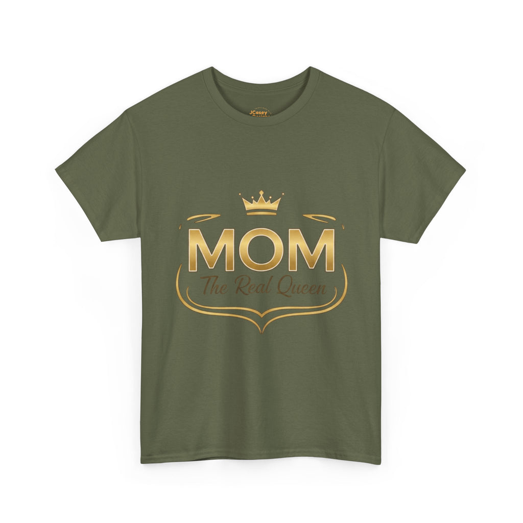 Mom The Real Queen T-Shirt – Gold Crown Mother’s Day Tee (“My Heart Is Full” on Back)