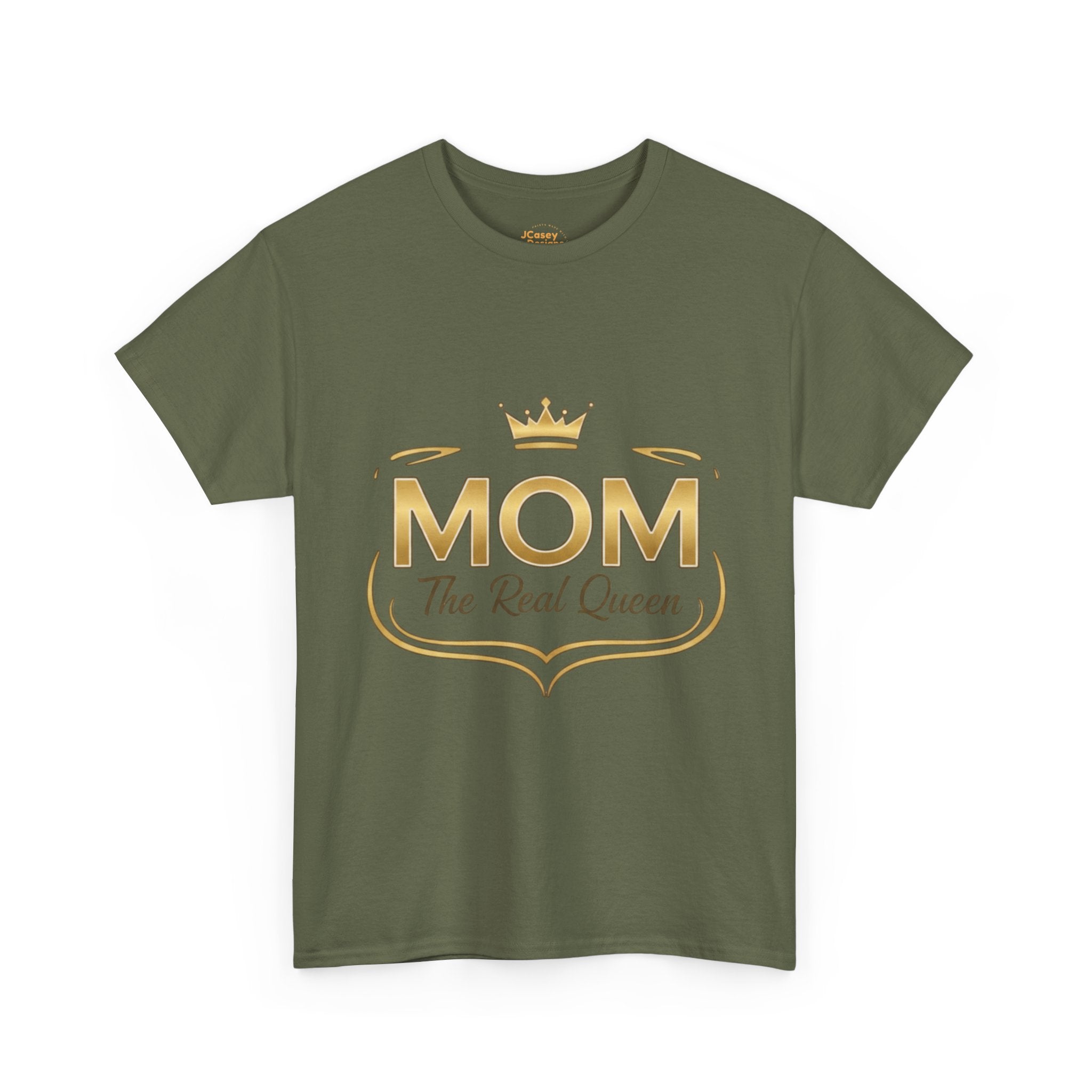 Mom The Real Queen T-Shirt – Gold Crown Mother’s Day Tee (“My Heart Is Full” on Back)