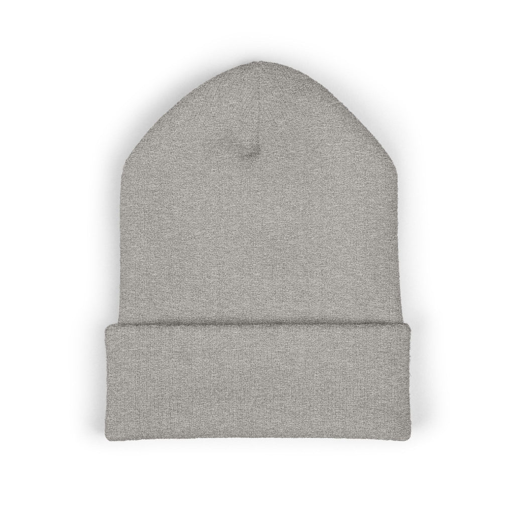 The Muse Embroidered Cuffed Beanie — Gold Script Knit Hat