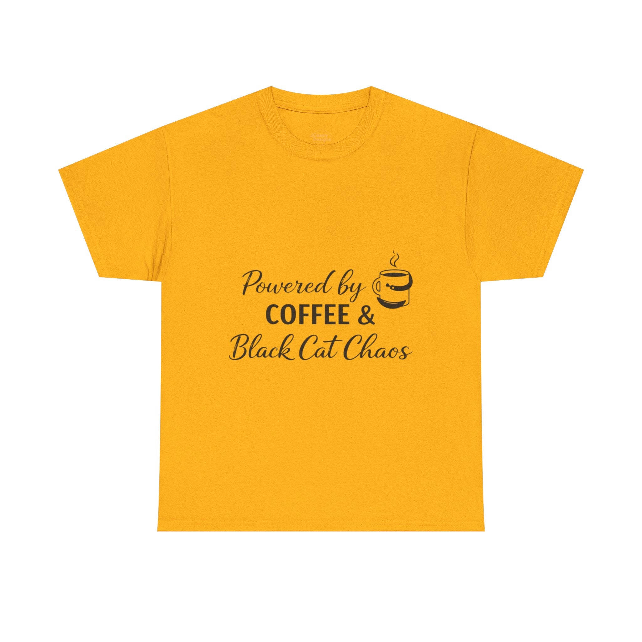 Coffee & Black Cat Tee — "Powered by Coffee & Black Cat Chaos" Graphic Shirt