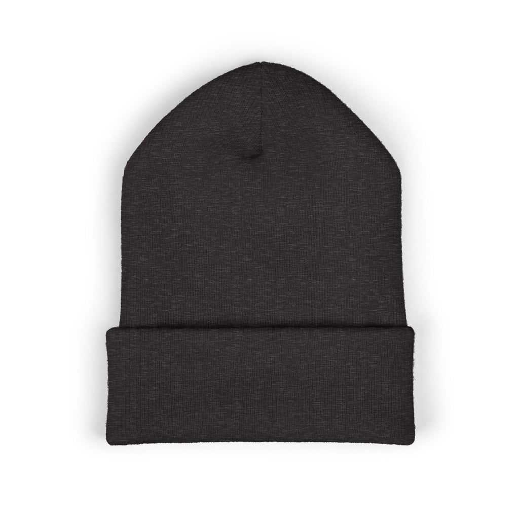 The Muse Embroidered Cuffed Beanie — Gold Script Knit Hat