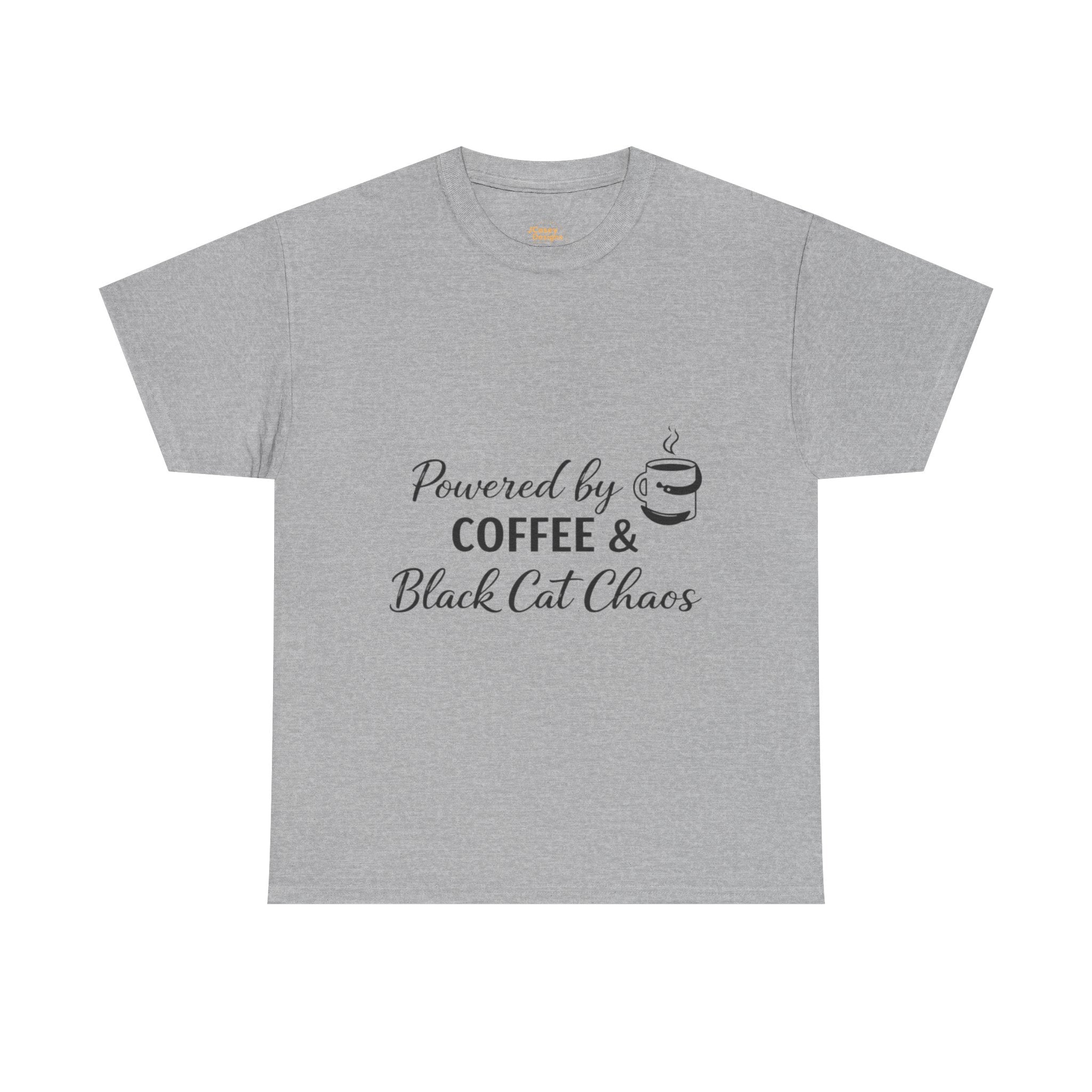 Coffee & Black Cat Tee — "Powered by Coffee & Black Cat Chaos" Graphic Shirt