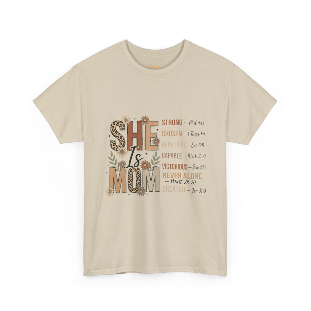 She Is Mom T-Shirt — Inspirational Christian Mama Tee ("She Is Mom" with Scripture References)