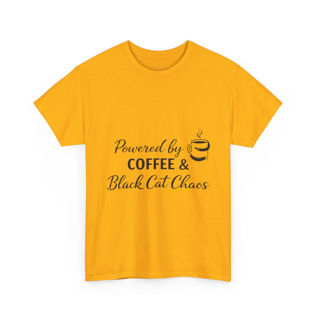 Coffee & Black Cat Tee — "Powered by Coffee & Black Cat Chaos" Graphic Shirt