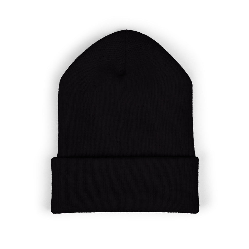 The Muse Embroidered Cuffed Beanie — Gold Script Knit Hat