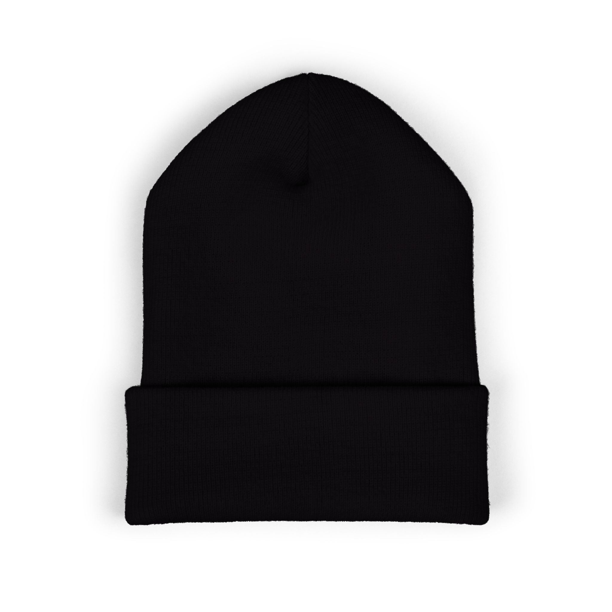 The Muse Embroidered Cuffed Beanie — Gold Script Knit Hat