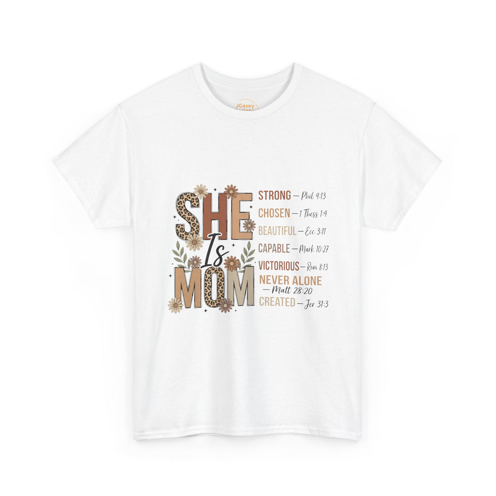 She Is Mom T-Shirt — Inspirational Christian Mama Tee ("She Is Mom" with Scripture References)