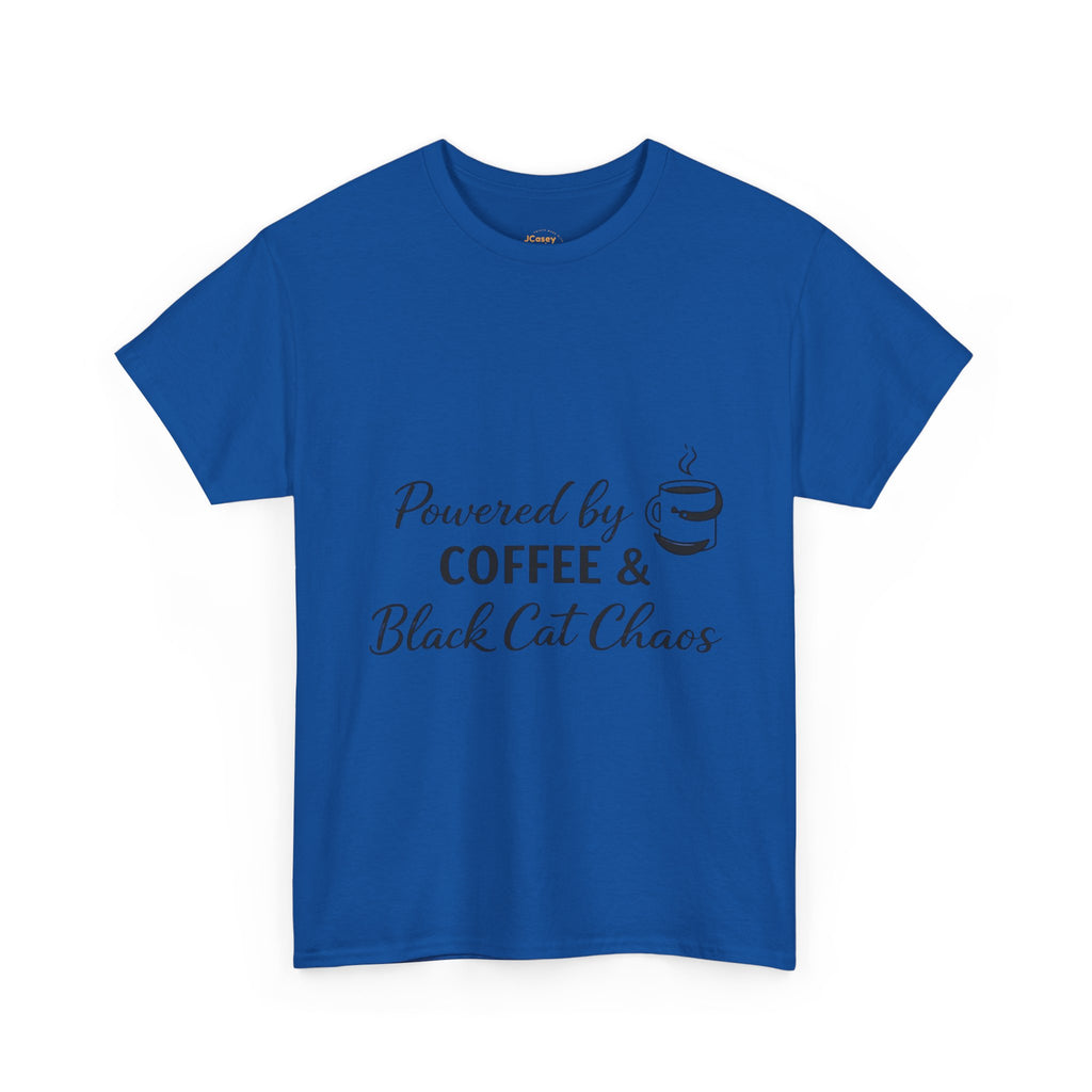 Coffee & Black Cat Tee — "Powered by Coffee & Black Cat Chaos" Graphic Shirt