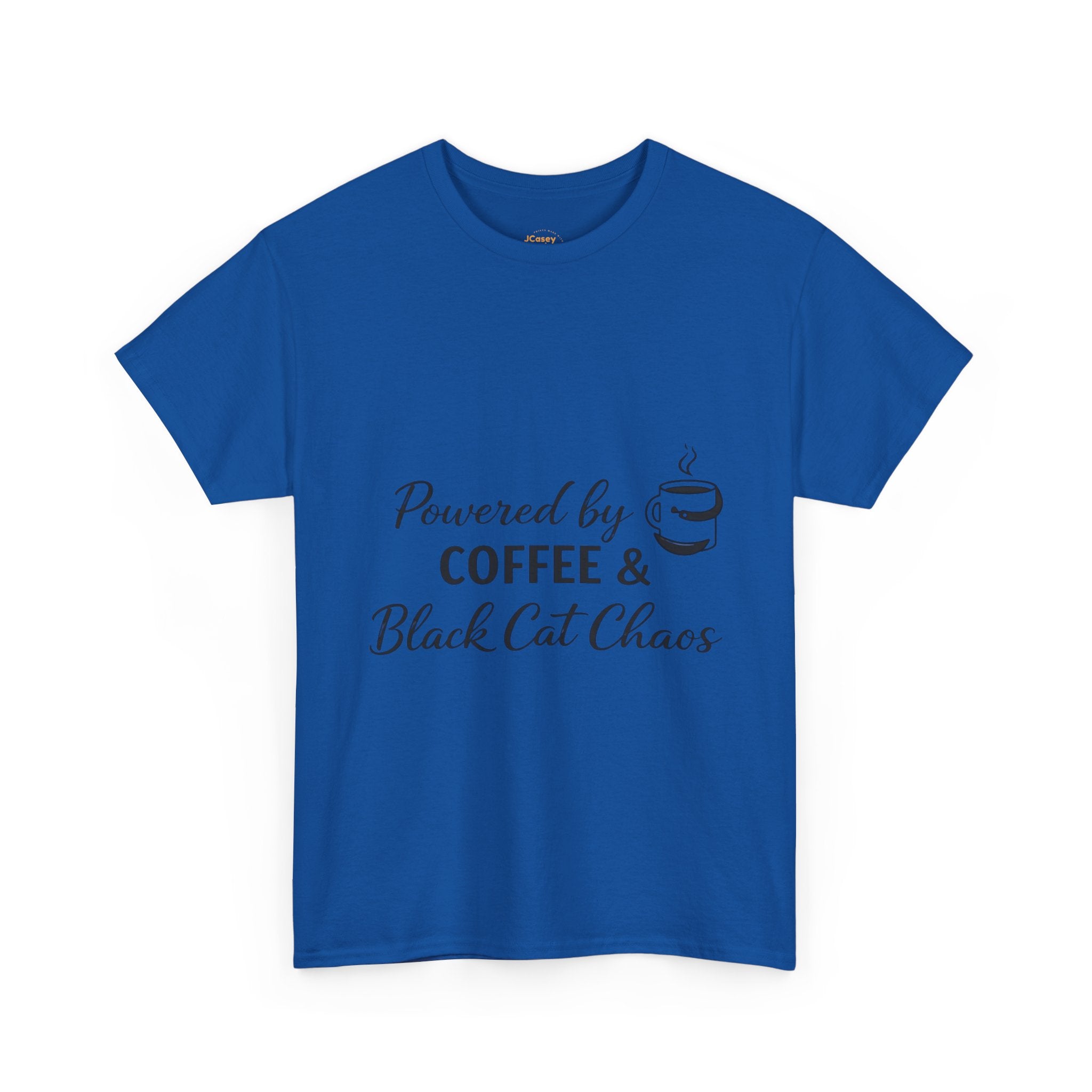 Coffee & Black Cat Tee — "Powered by Coffee & Black Cat Chaos" Graphic Shirt