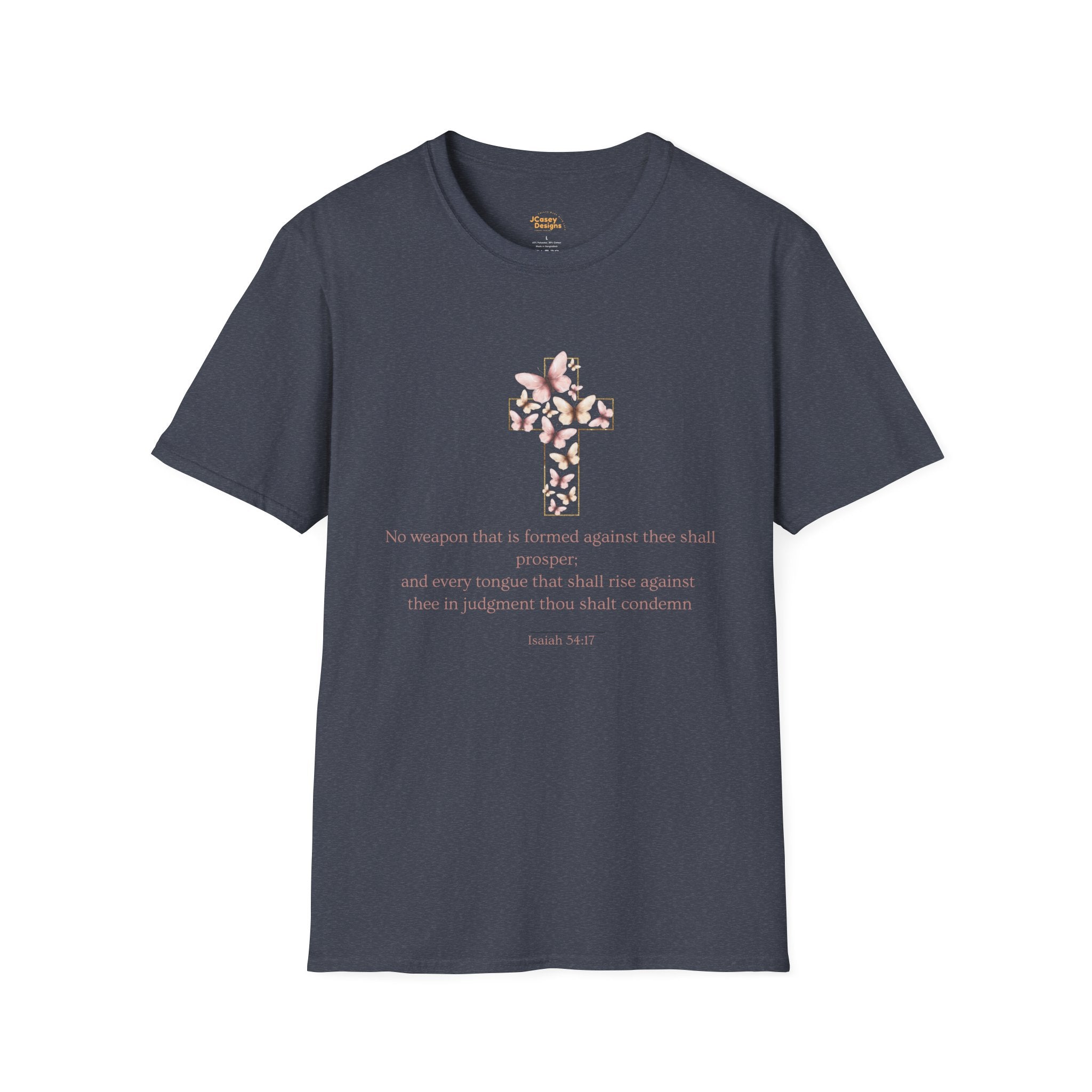 Floral Cross Scripture T-Shirt — Isaiah 54:17 Christian Faith Tee