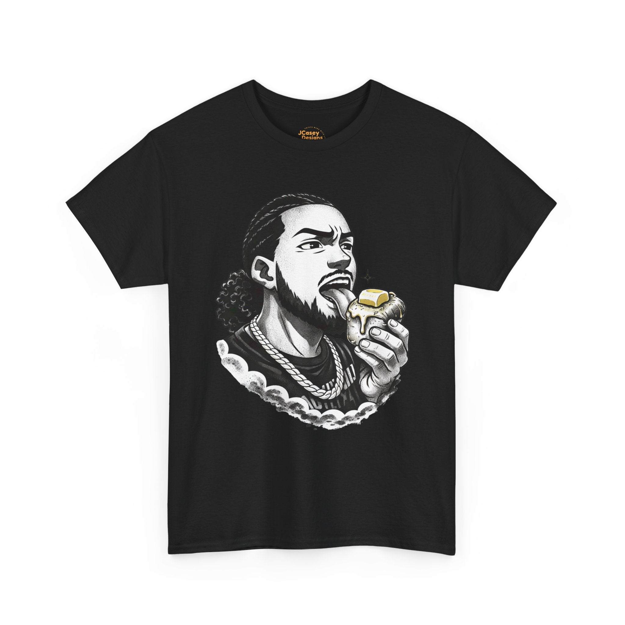 Graphic Tee — 'I Lick Your Rolls' Retro Hip-Hop Portrait T-Shirt