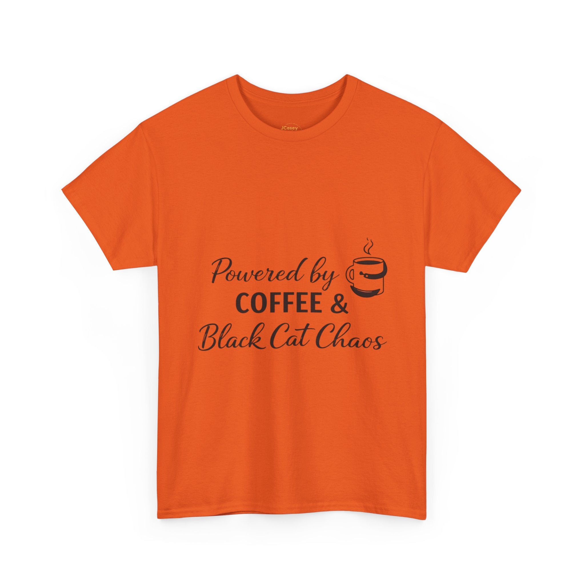 Coffee & Black Cat Tee — "Powered by Coffee & Black Cat Chaos" Graphic Shirt