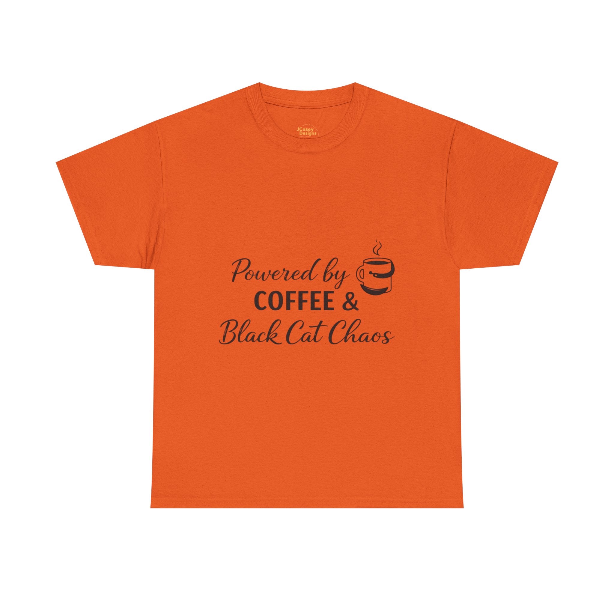 Coffee & Black Cat Tee — "Powered by Coffee & Black Cat Chaos" Graphic Shirt