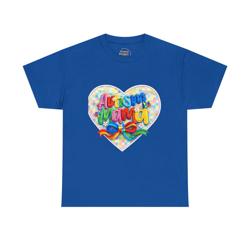 Autism Mama Heart T-Shirt — Colorful Puzzle Ribbon Pride Tee