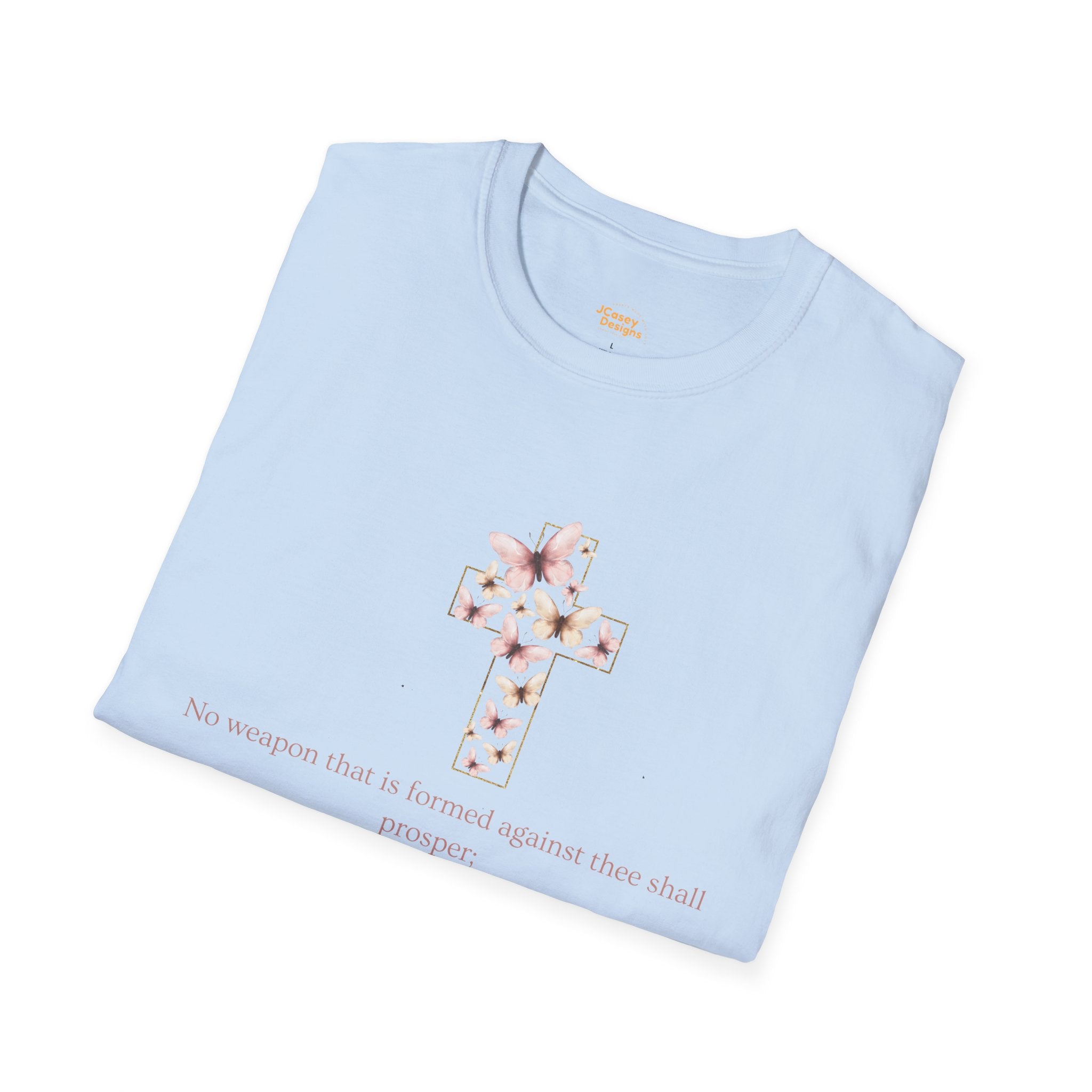 Floral Cross Scripture T-Shirt — Isaiah 54:17 Christian Faith Tee