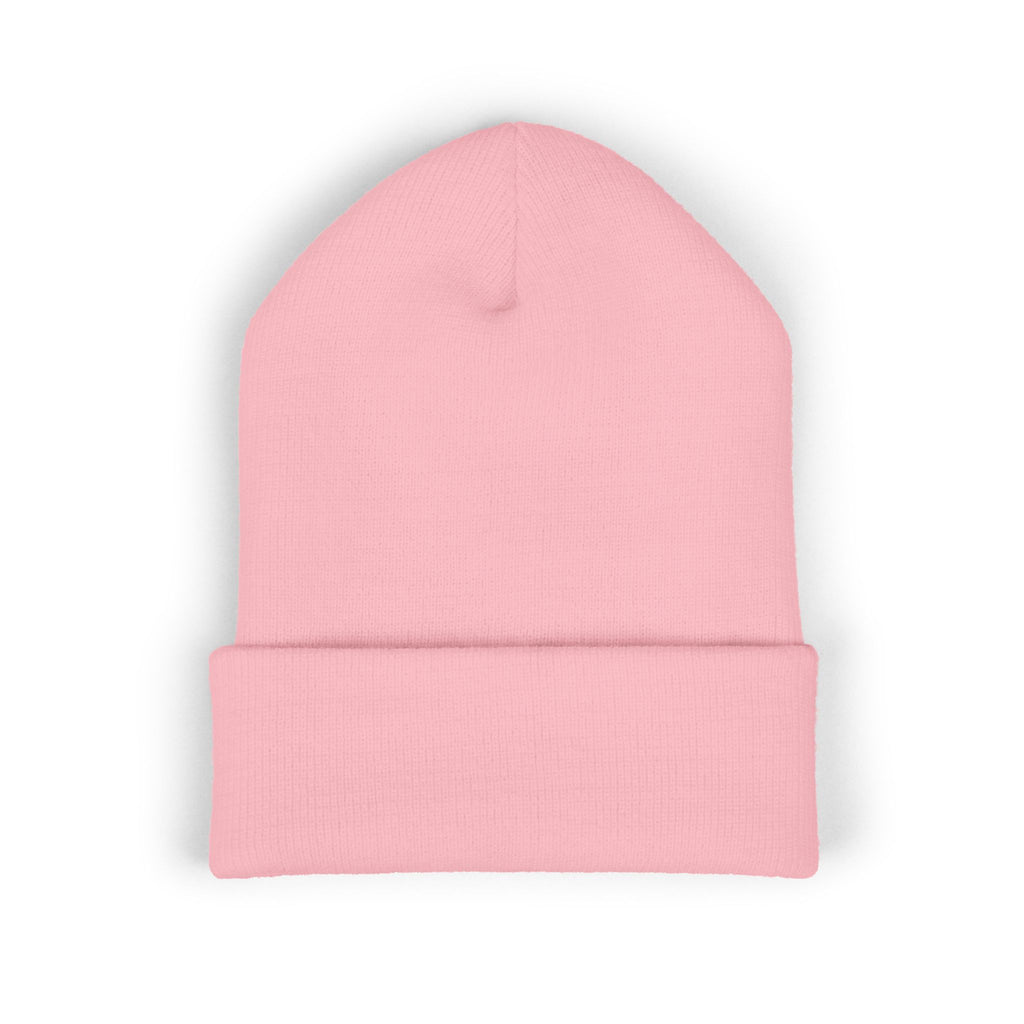 The Muse Embroidered Cuffed Beanie — Gold Script Knit Hat