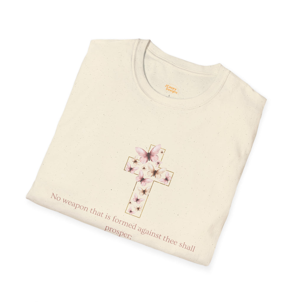 Floral Cross Scripture T-Shirt — Isaiah 54:17 Christian Faith Tee
