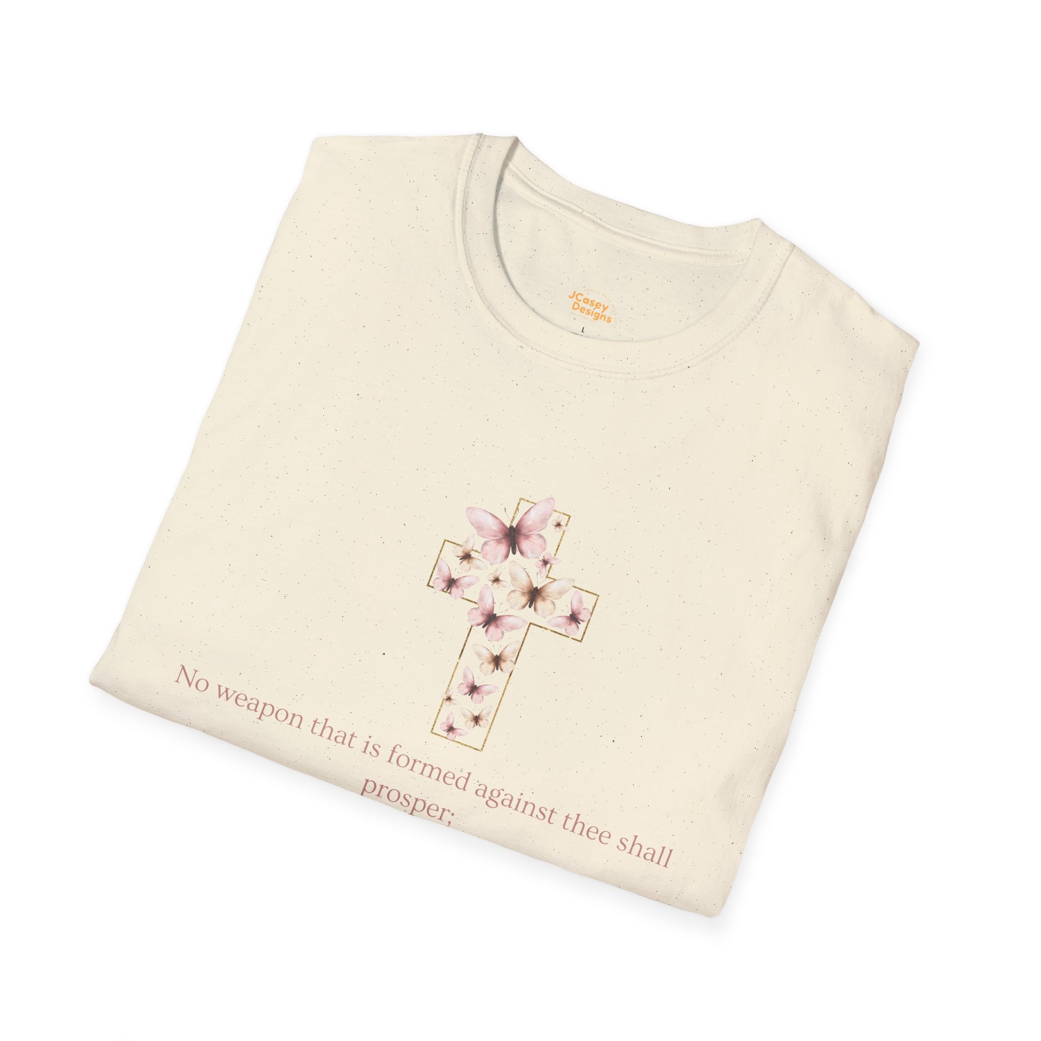 Floral Cross Scripture T-Shirt — Isaiah 54:17 Christian Faith Tee