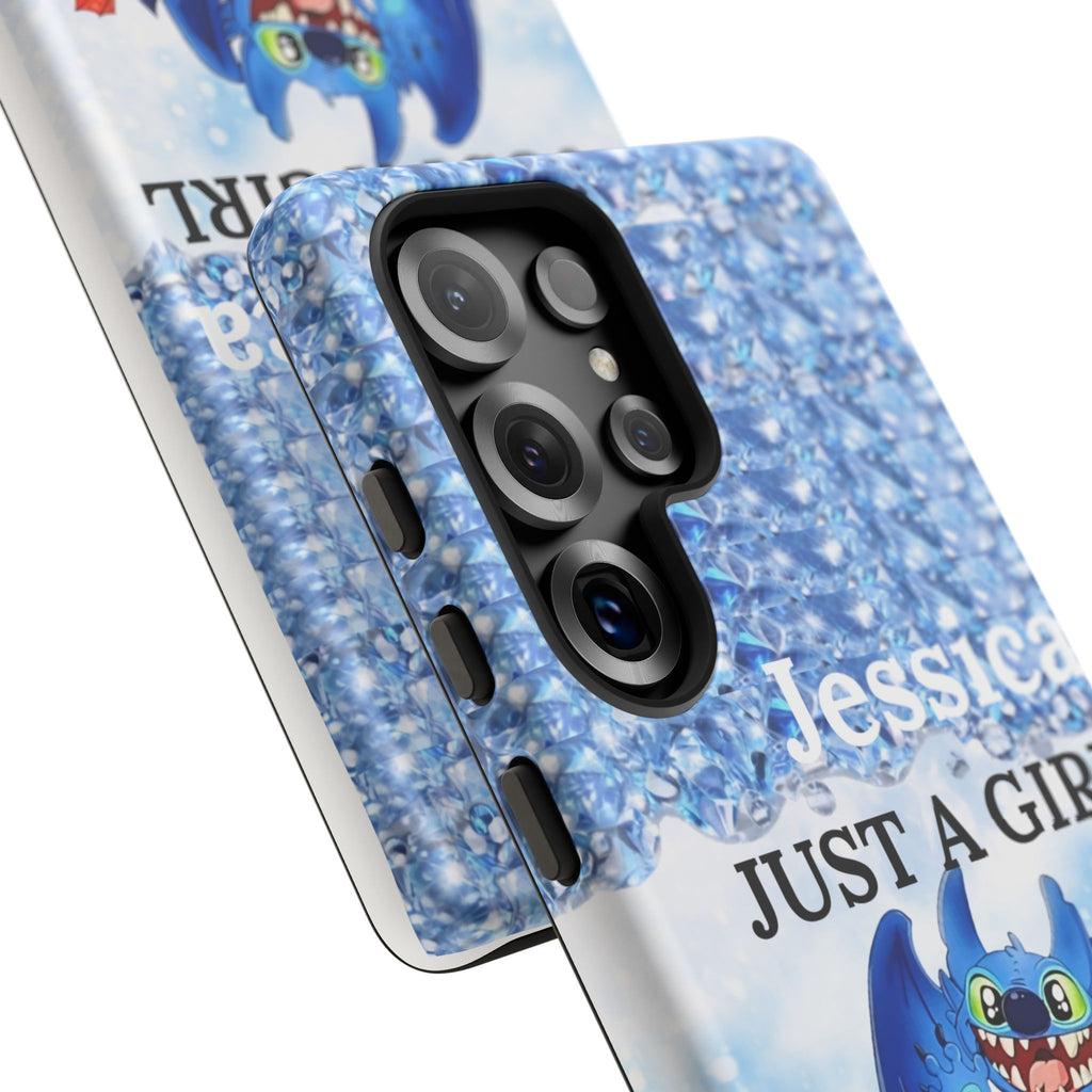 Personalized 'Jessica Just a Girl Who Loves Chaos' Blue Dragon Phone Case