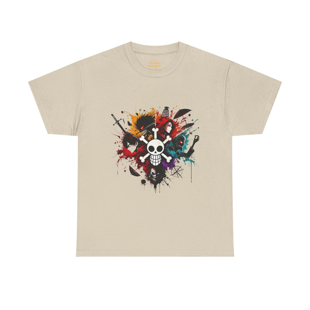 Skull & Swords Paint-Splash T-Shirt — Colorful Pirate Skull Graphic Tee