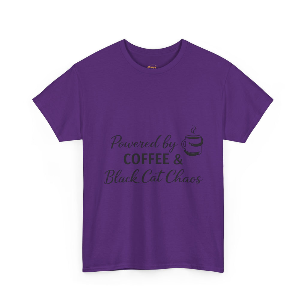 Coffee & Black Cat Tee — "Powered by Coffee & Black Cat Chaos" Graphic Shirt