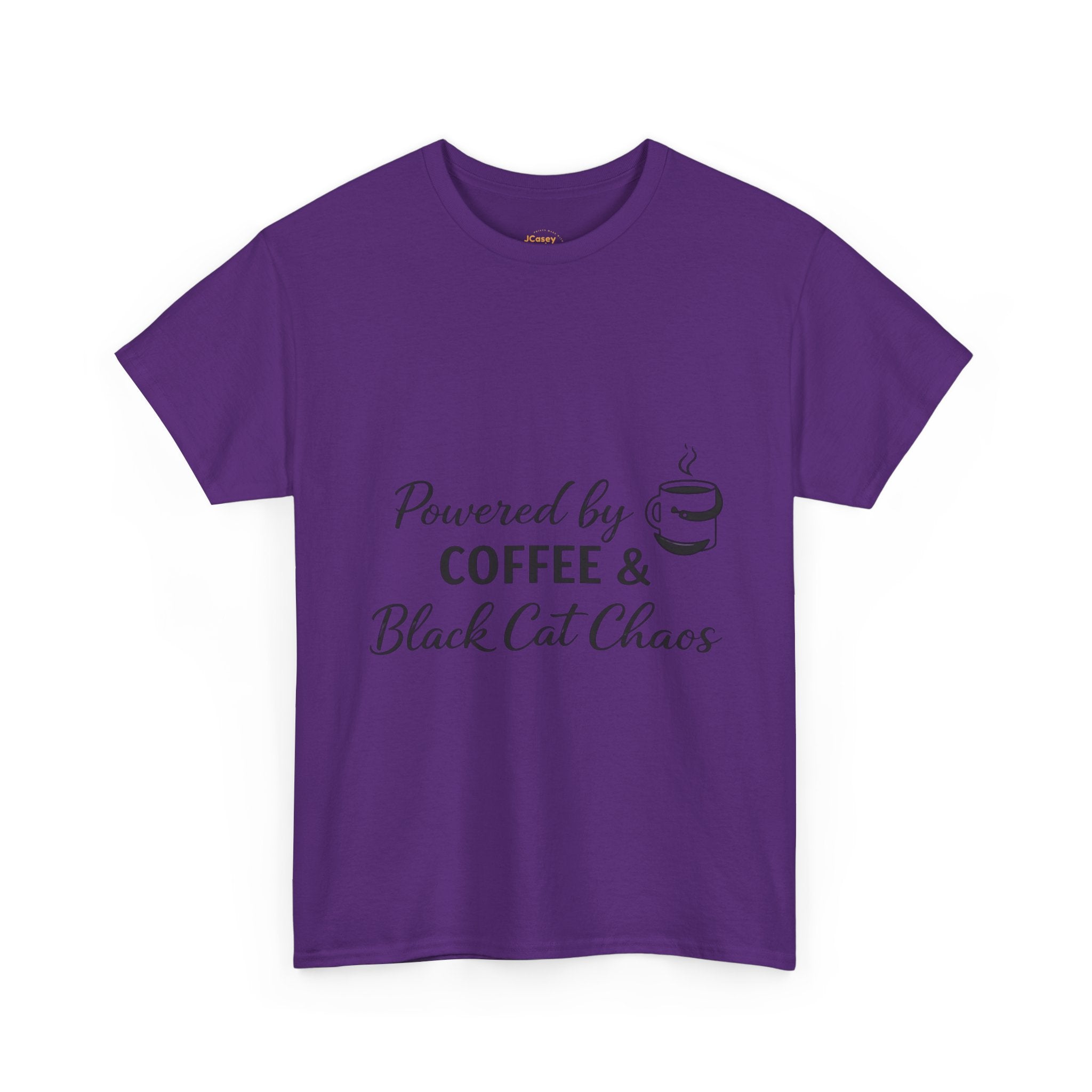Coffee & Black Cat Tee — "Powered by Coffee & Black Cat Chaos" Graphic Shirt