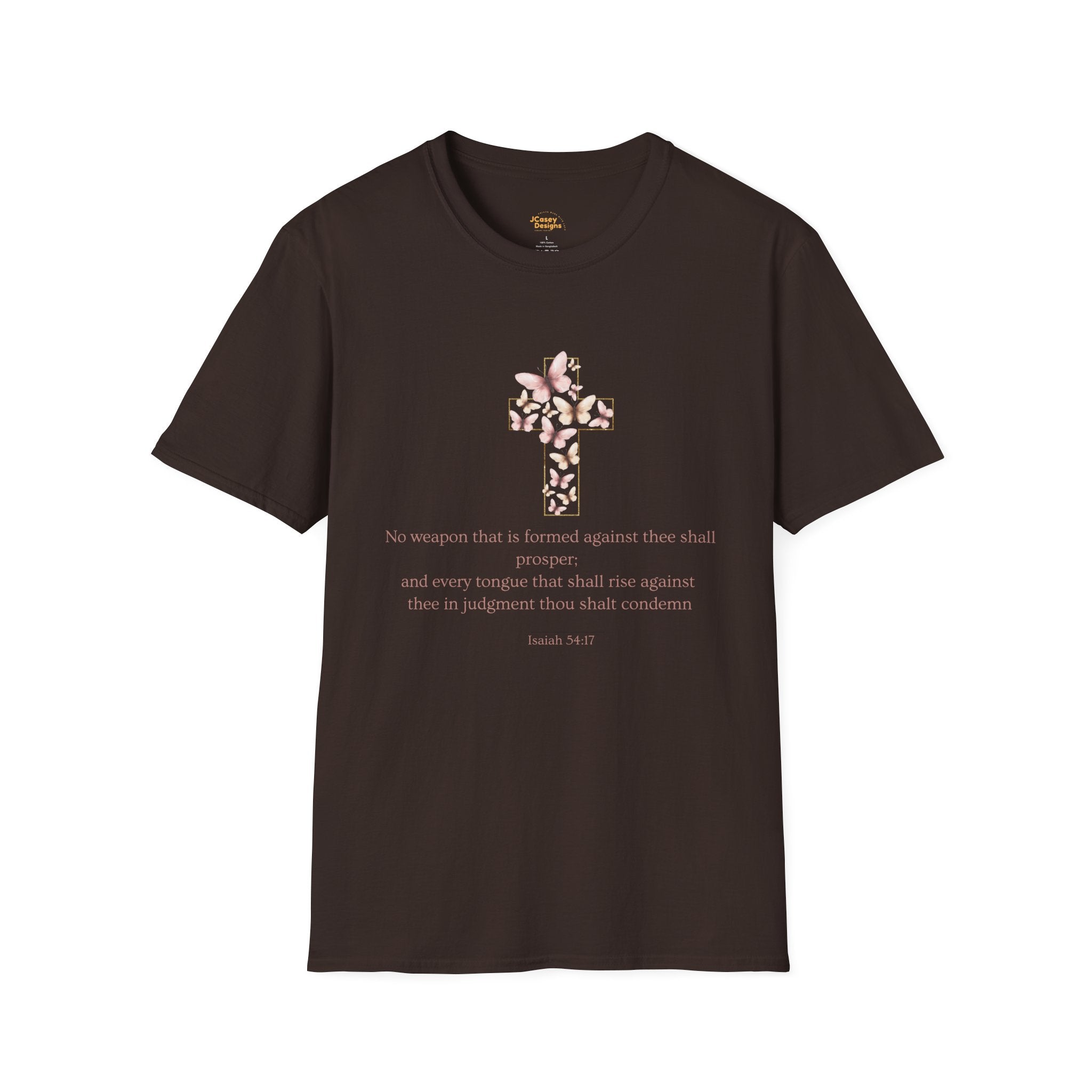 Floral Cross Scripture T-Shirt — Isaiah 54:17 Christian Faith Tee