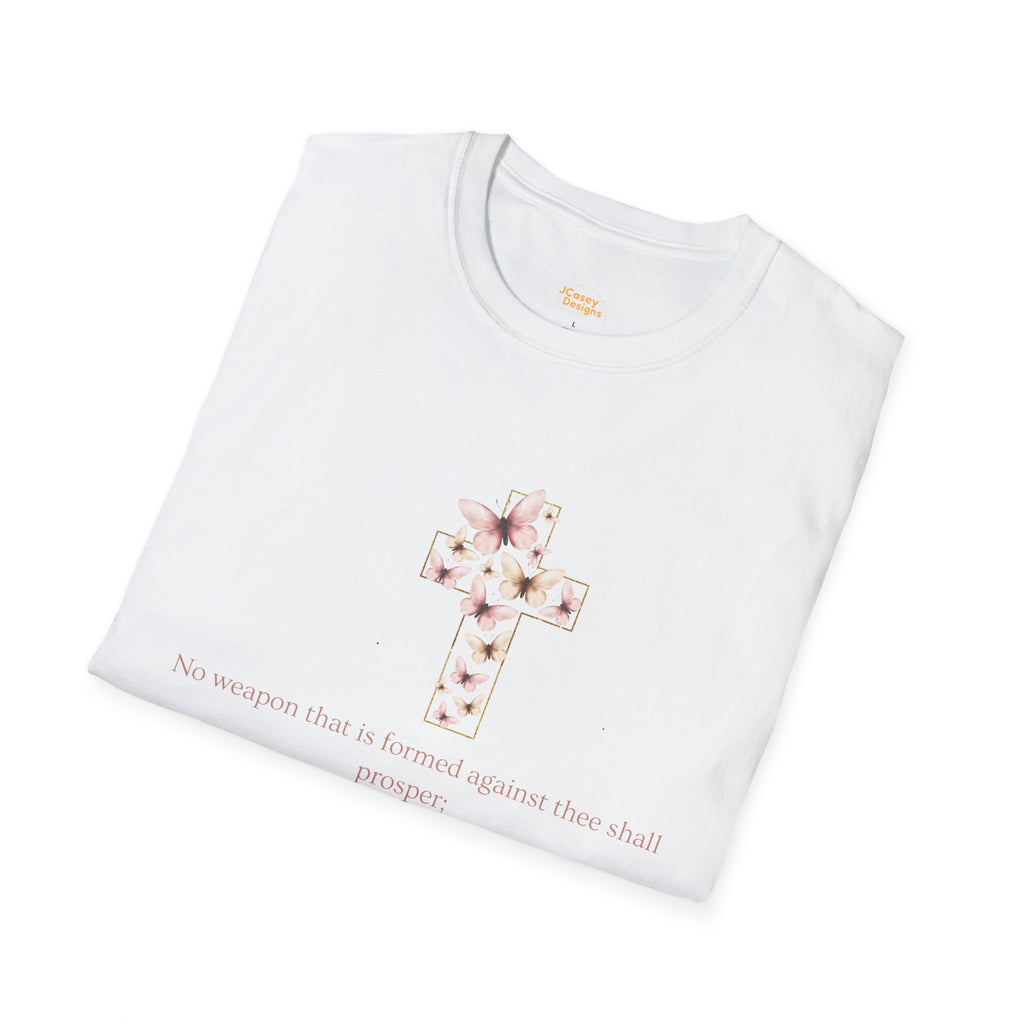 Floral Cross Scripture T-Shirt — Isaiah 54:17 Christian Faith Tee