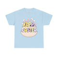 Easter Graphic Tee — "Happy Easter" Bunny Eggs & Heart Doll Print