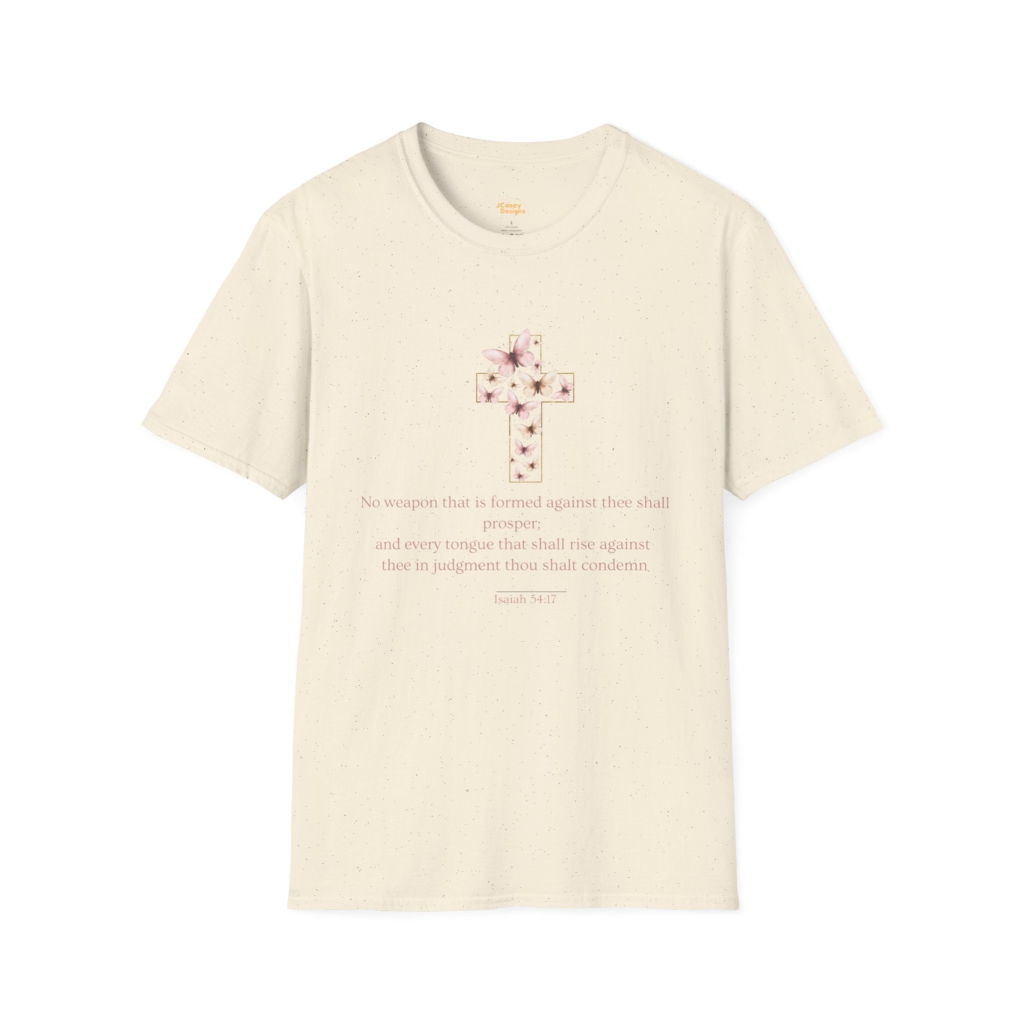 Floral Cross Scripture T-Shirt — Isaiah 54:17 Christian Faith Tee