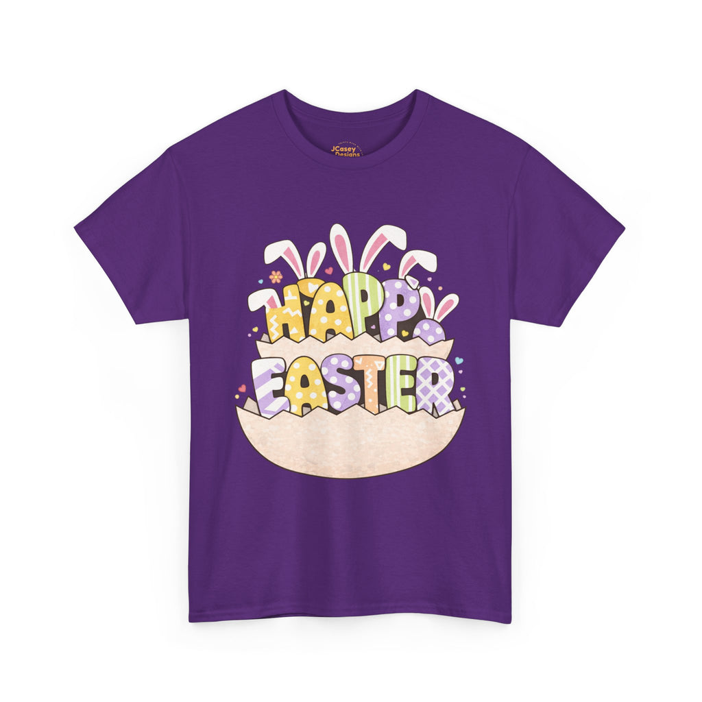 T-Shirt — 'Happy Easter' Pastel Bunny Eggs Tee (Easter Holiday, Cute Spring Kids & Women’s Graphic)
