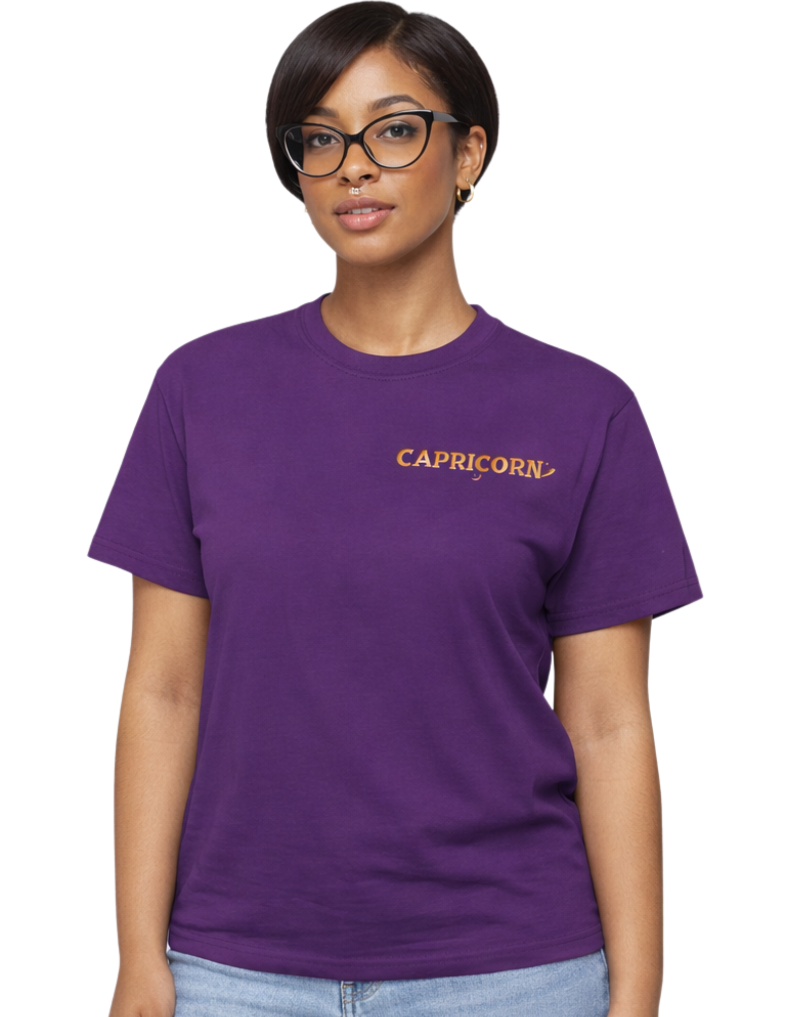 Capricorn Zodiac Tee — Dark Skin Afro Woman Holding Mug Graphic T-Shirt