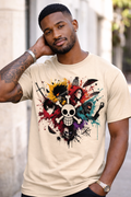 Skull & Swords Paint-Splash T-Shirt — Colorful Pirate Skull Graphic Tee