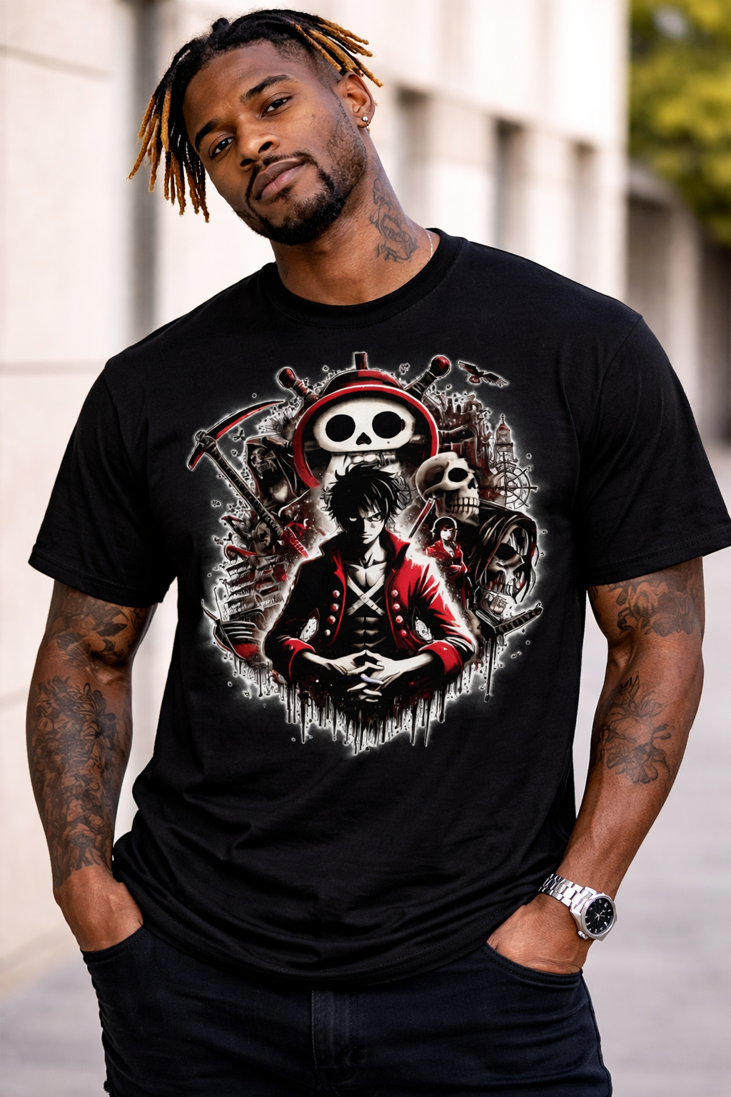 Skull Pirate Graphic Tee — Dark Anime-Inspired Crewneck