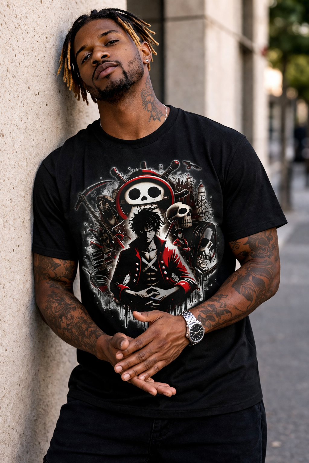 Skull Pirate Graphic Tee — Dark Anime-Inspired Crewneck
