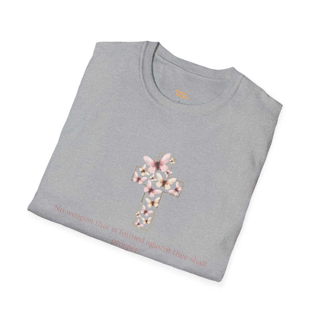 Floral Cross Scripture T-Shirt — Isaiah 54:17 Christian Faith Tee