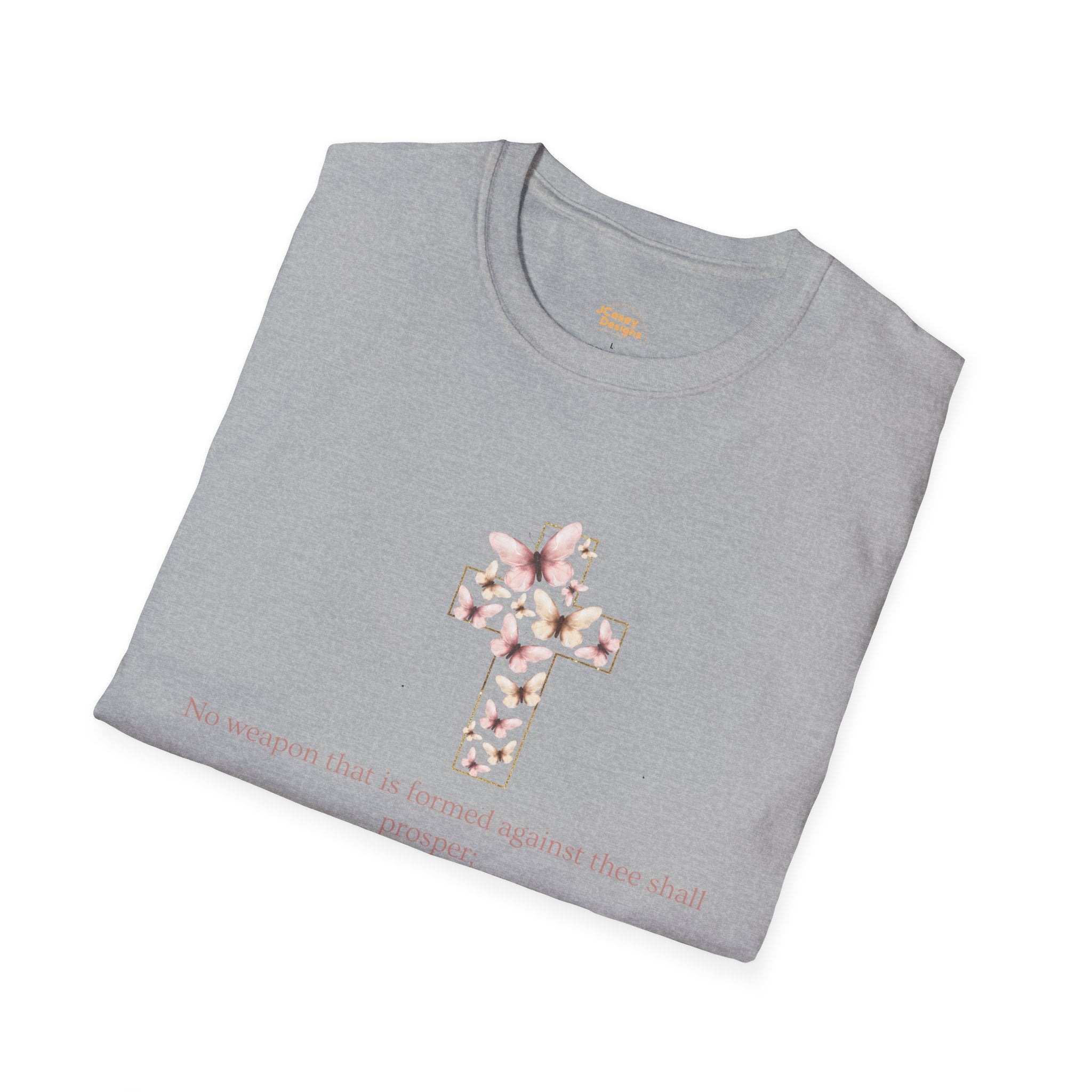Floral Cross Scripture T-Shirt — Isaiah 54:17 Christian Faith Tee