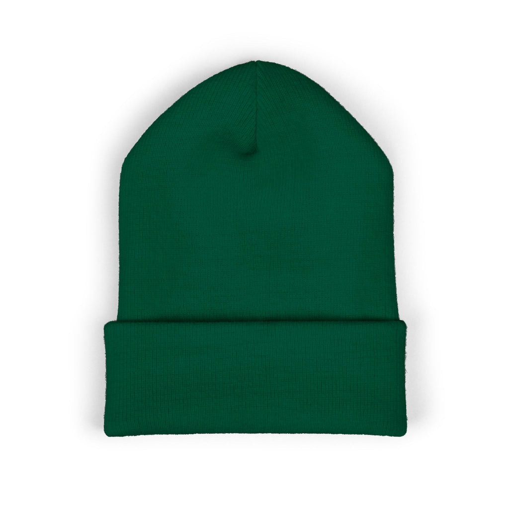 The Muse Embroidered Cuffed Beanie — Gold Script Knit Hat