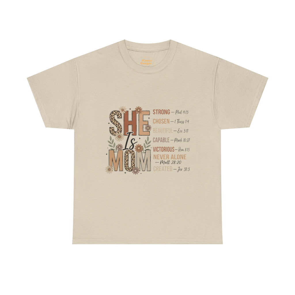 She Is Mom T-Shirt — Inspirational Christian Mama Tee ("She Is Mom" with Scripture References)