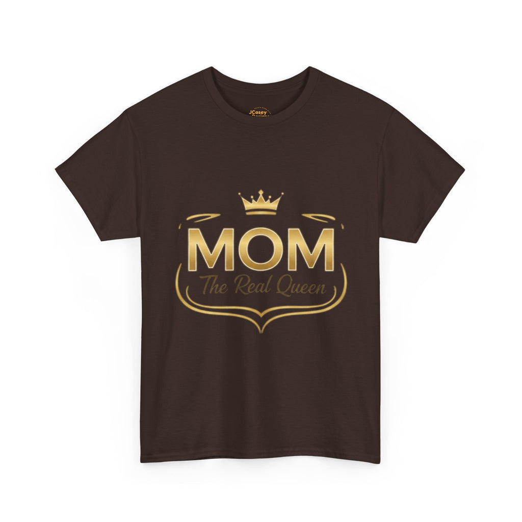 Mom The Real Queen T-Shirt – Gold Crown Mother’s Day Tee (“My Heart Is Full” on Back)
