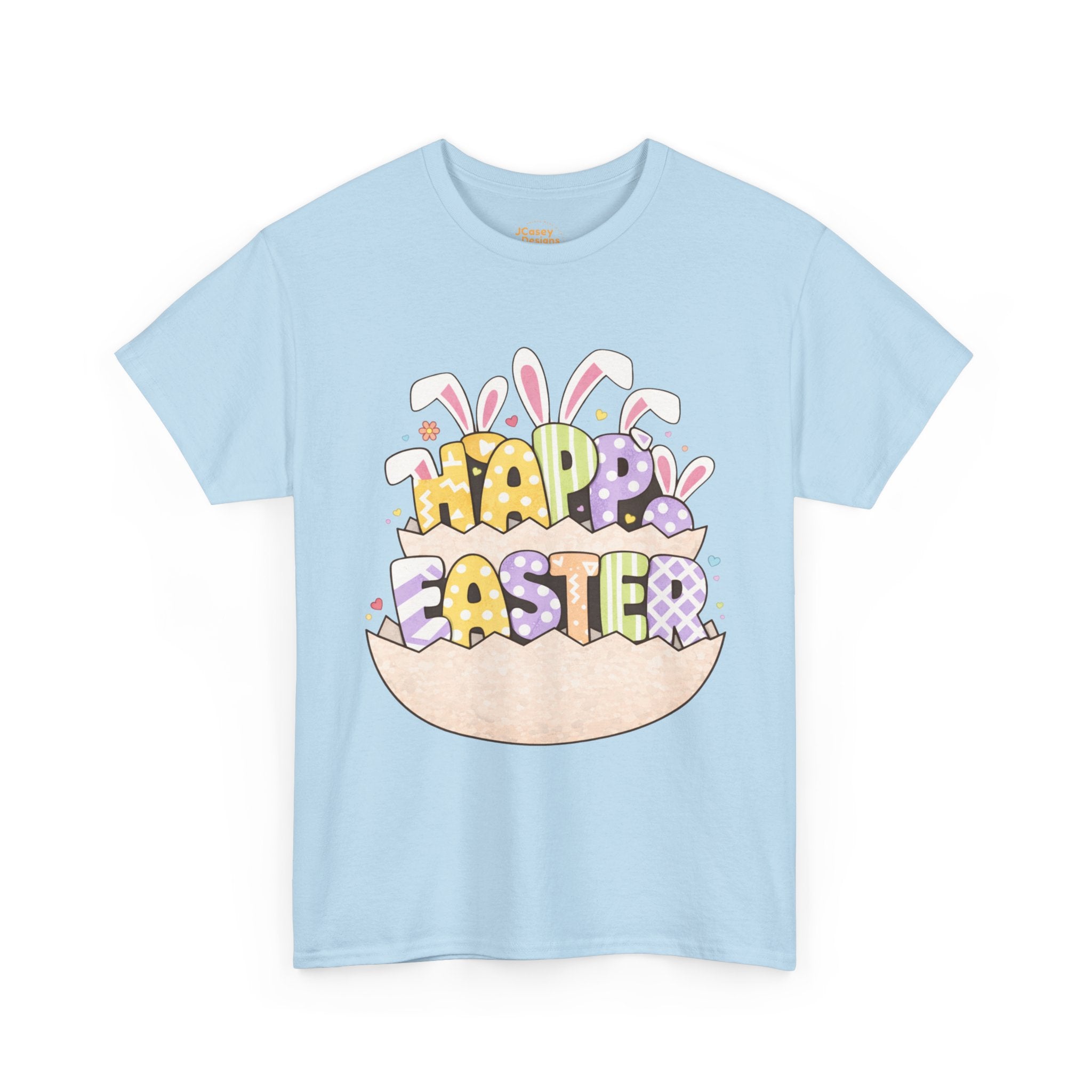 T-Shirt — 'Happy Easter' Pastel Bunny Eggs Tee (Easter Holiday, Cute Spring Kids & Women’s Graphic)