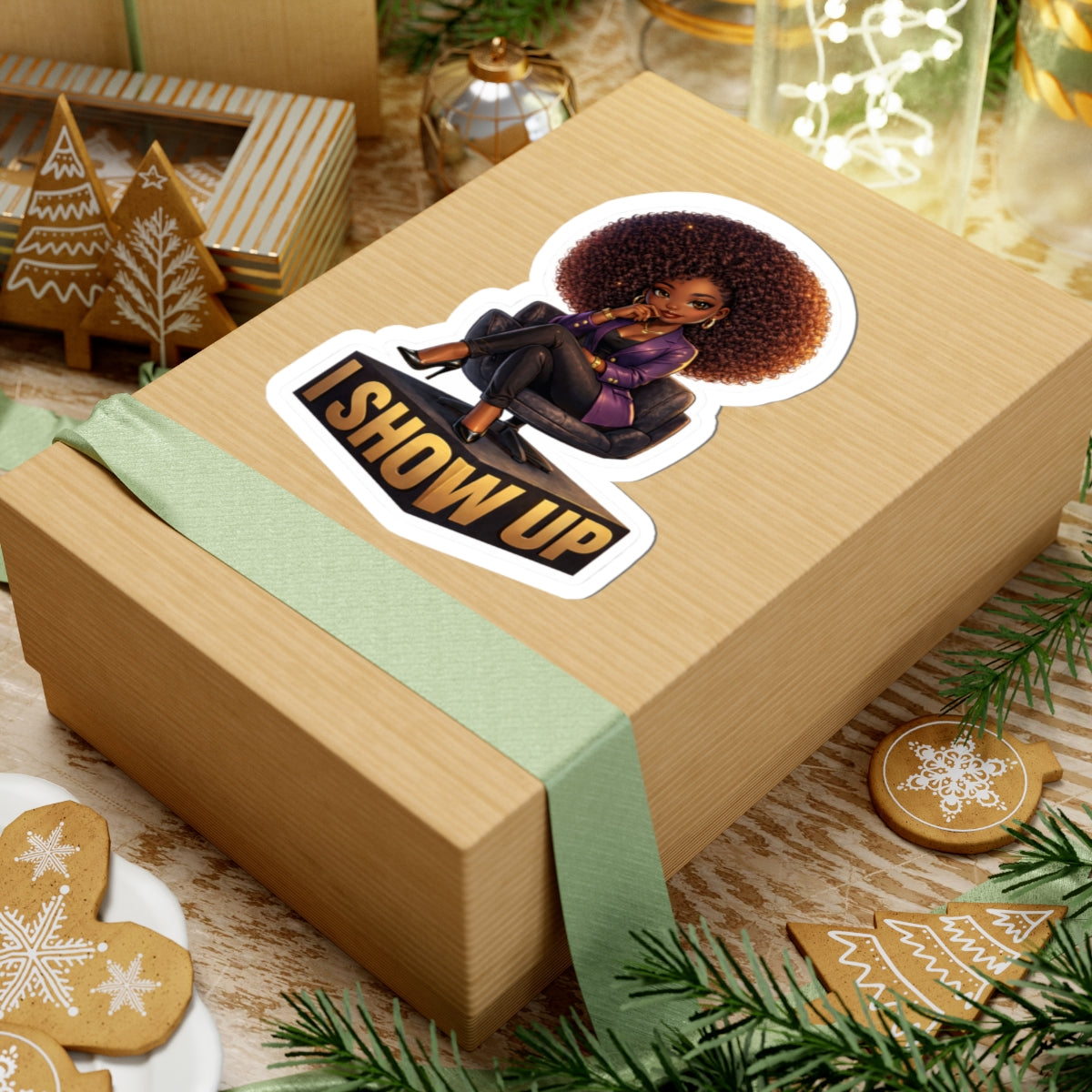 I Show Up Afro Queen Sticker — Empowerment Kiss-Cut Sticker