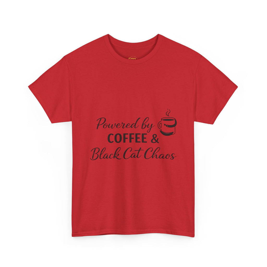Coffee & Black Cat Tee — "Powered by Coffee & Black Cat Chaos" Graphic Shirt