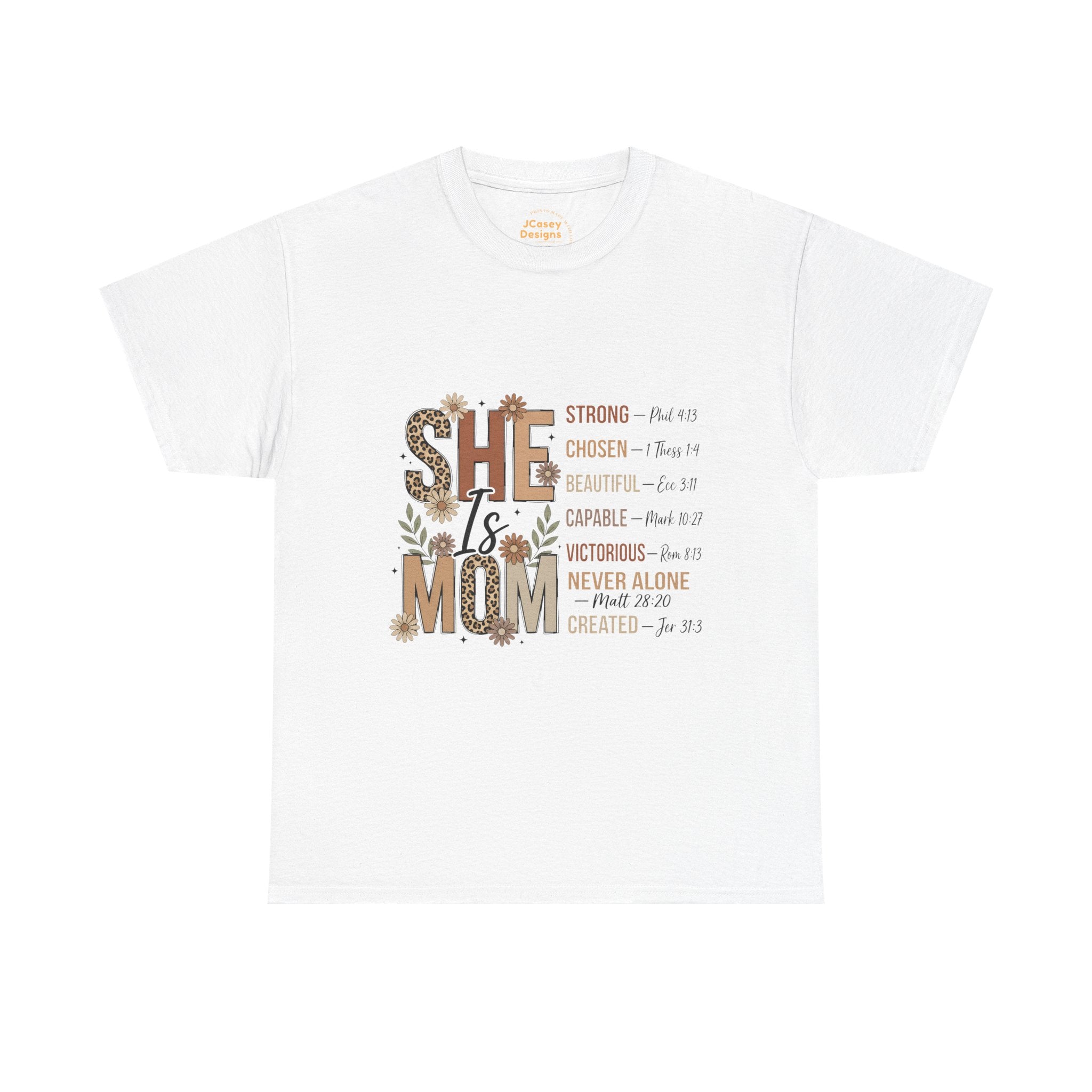 She Is Mom T-Shirt — Inspirational Christian Mama Tee ("She Is Mom" with Scripture References)