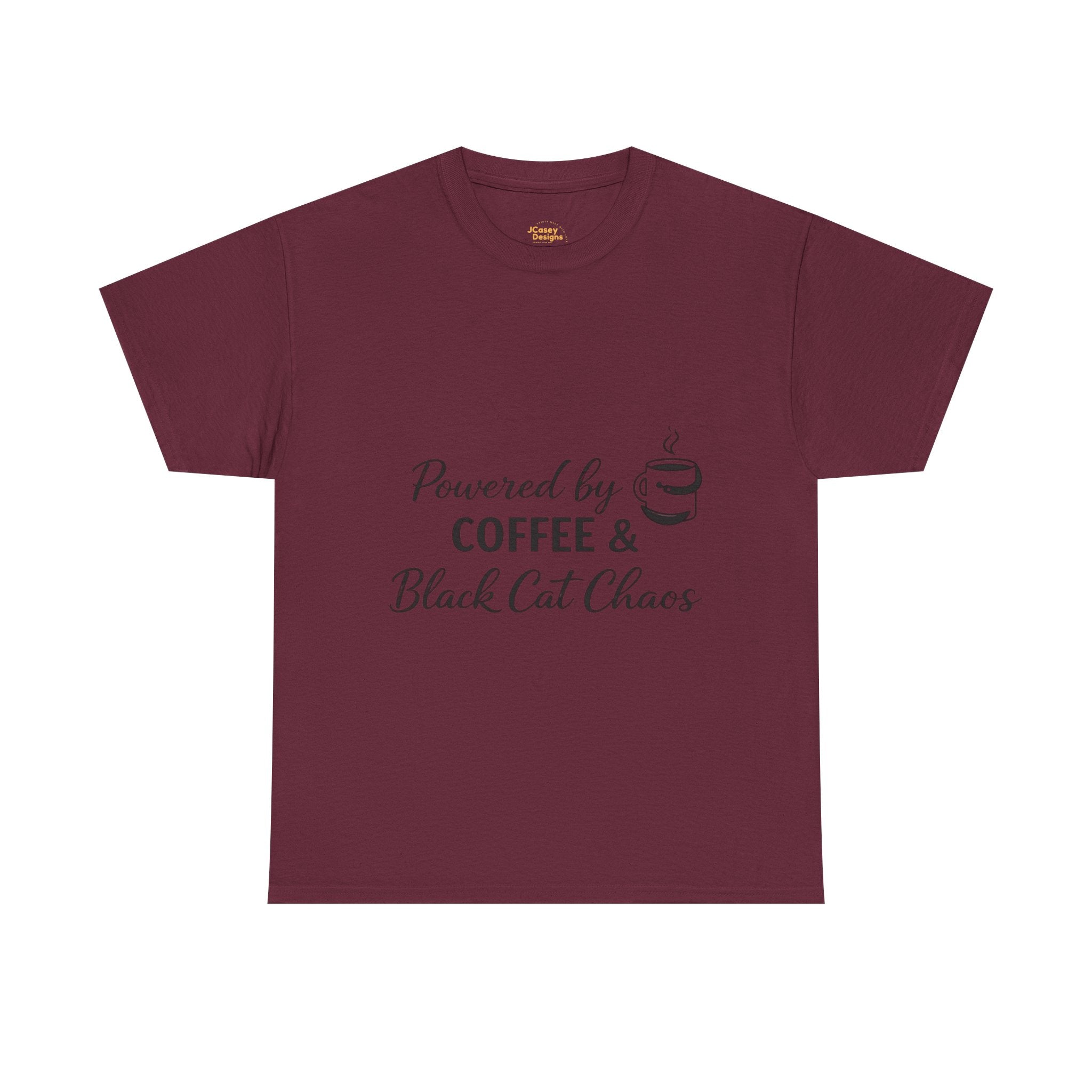 Coffee & Black Cat Tee — "Powered by Coffee & Black Cat Chaos" Graphic Shirt