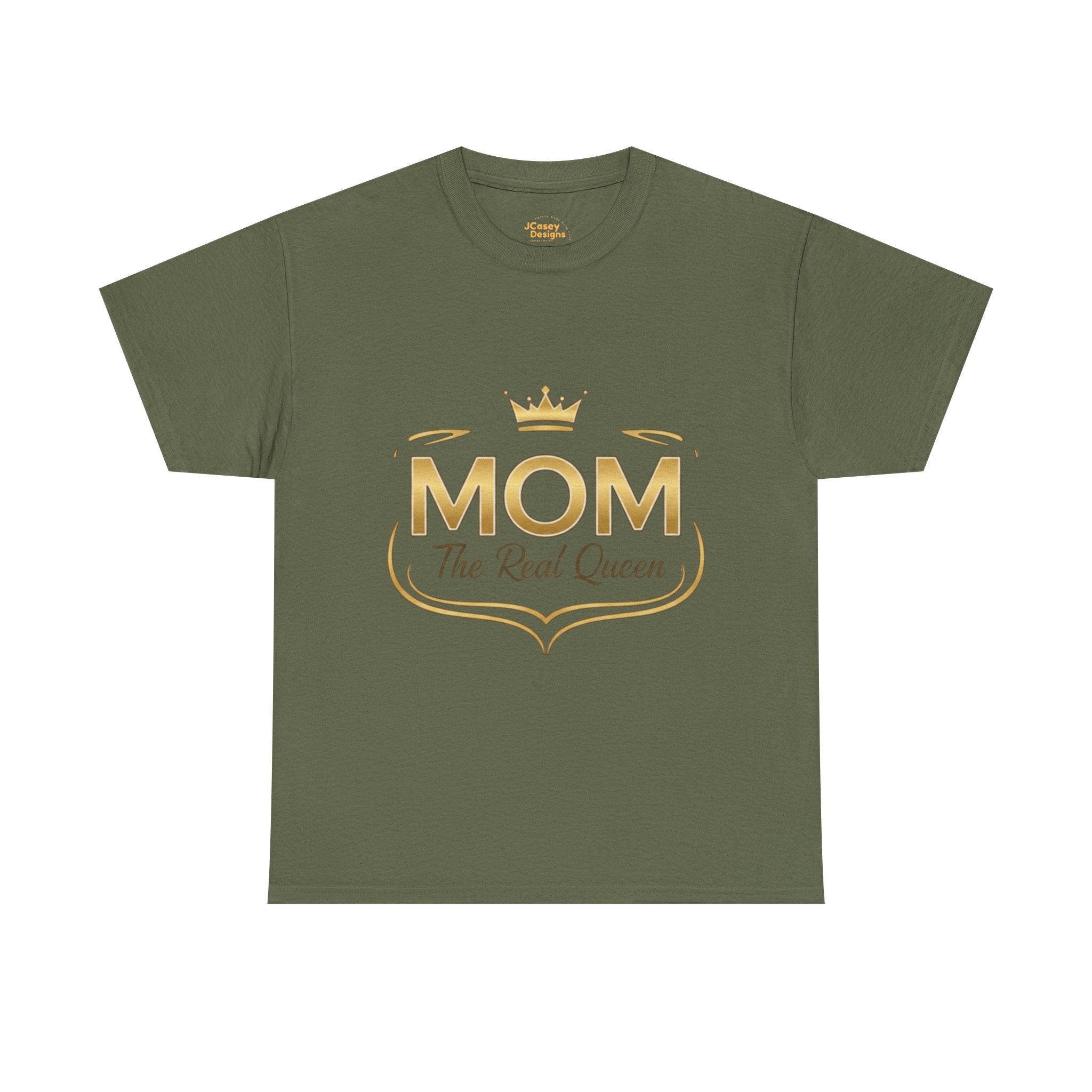 Mom The Real Queen T-Shirt – Gold Crown Mother’s Day Tee (“My Heart Is Full” on Back)