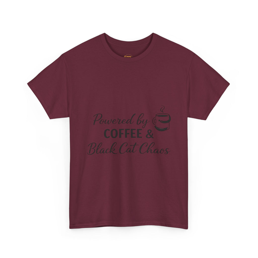 Coffee & Black Cat Tee — "Powered by Coffee & Black Cat Chaos" Graphic Shirt