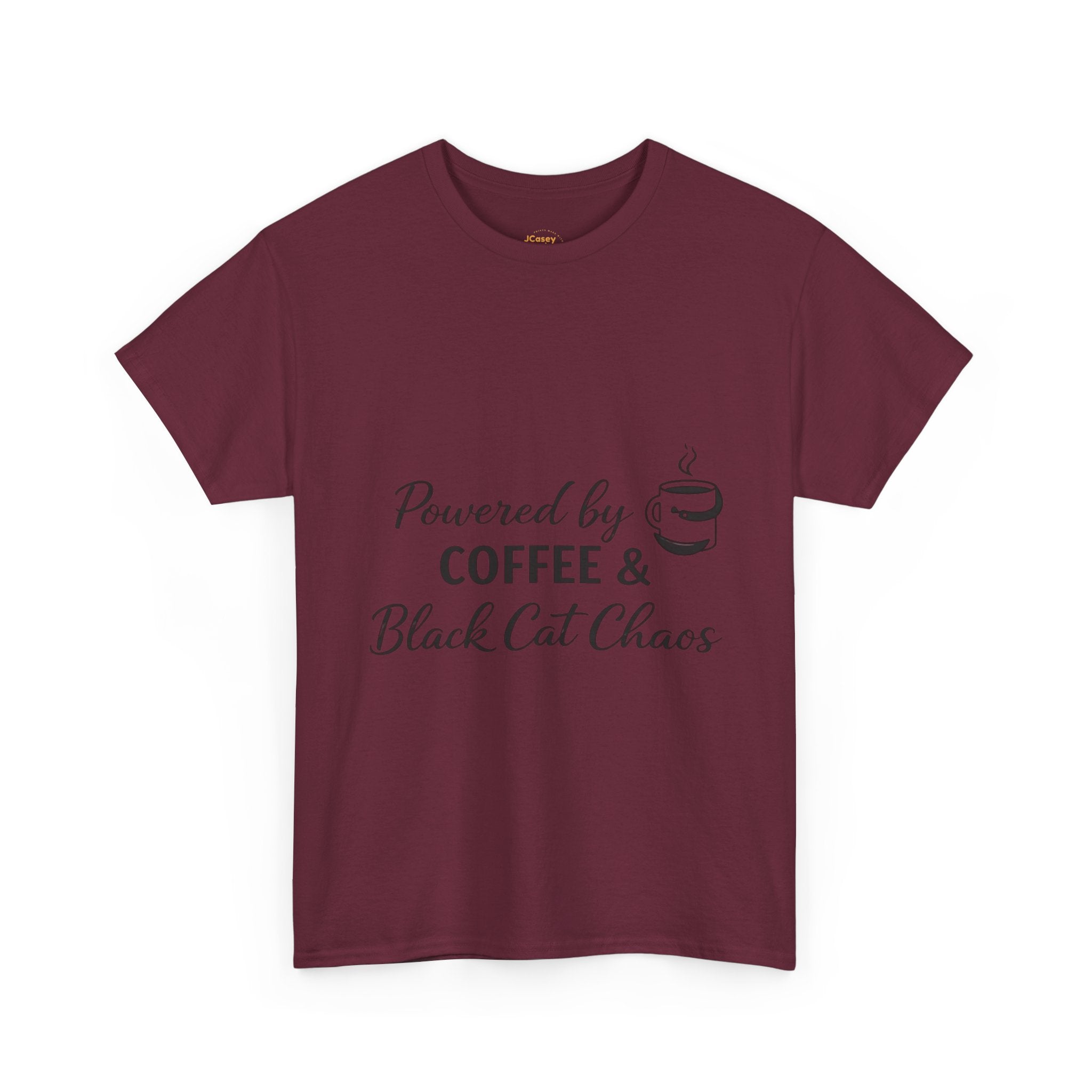 Coffee & Black Cat Tee — "Powered by Coffee & Black Cat Chaos" Graphic Shirt