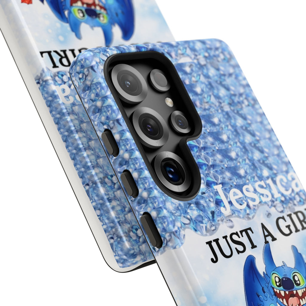 Personalized 'Jessica Just a Girl Who Loves Chaos' Blue Dragon Phone Case